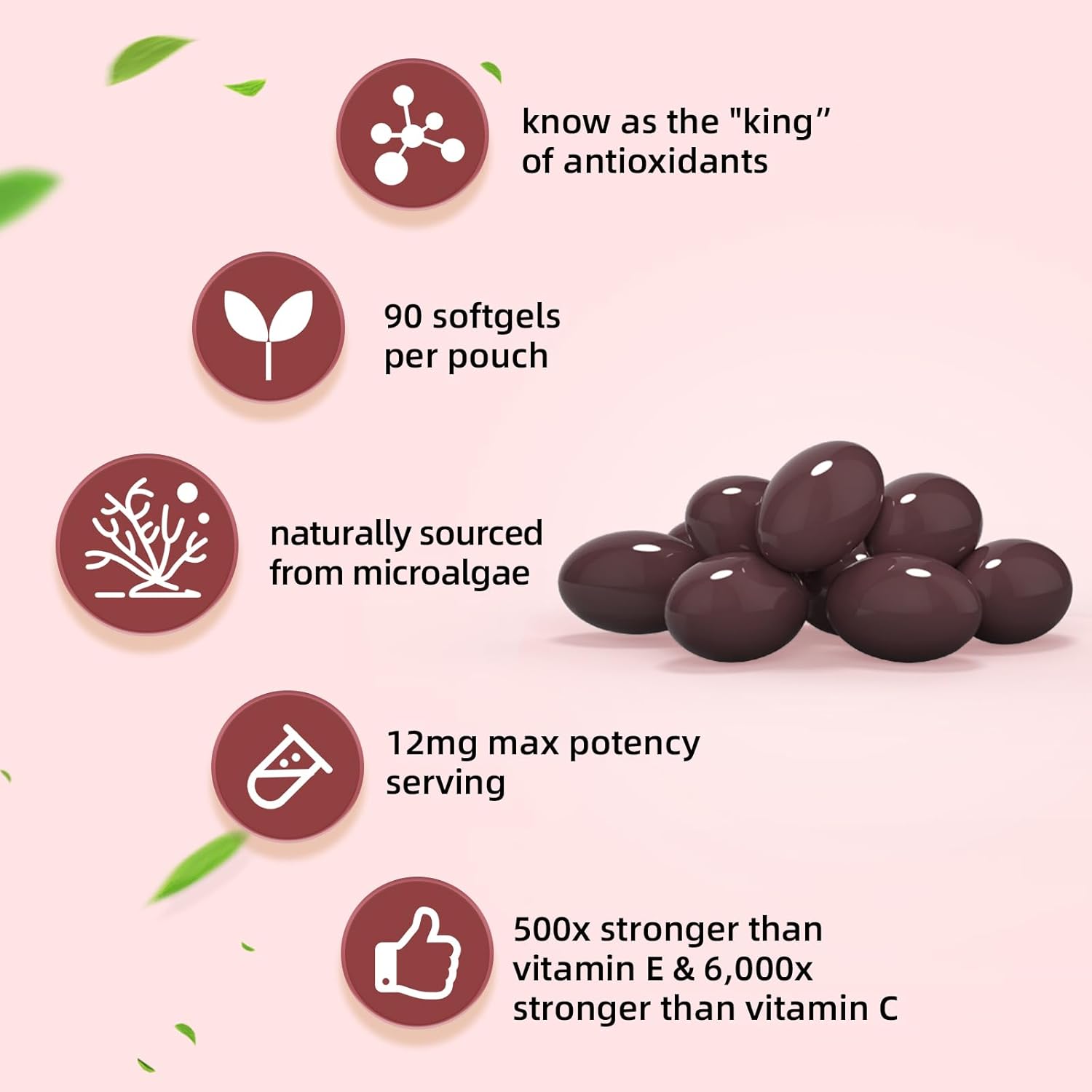 Astaxanthin 12mg Softgels – High Potency Antioxidant Supplement from Microalgae