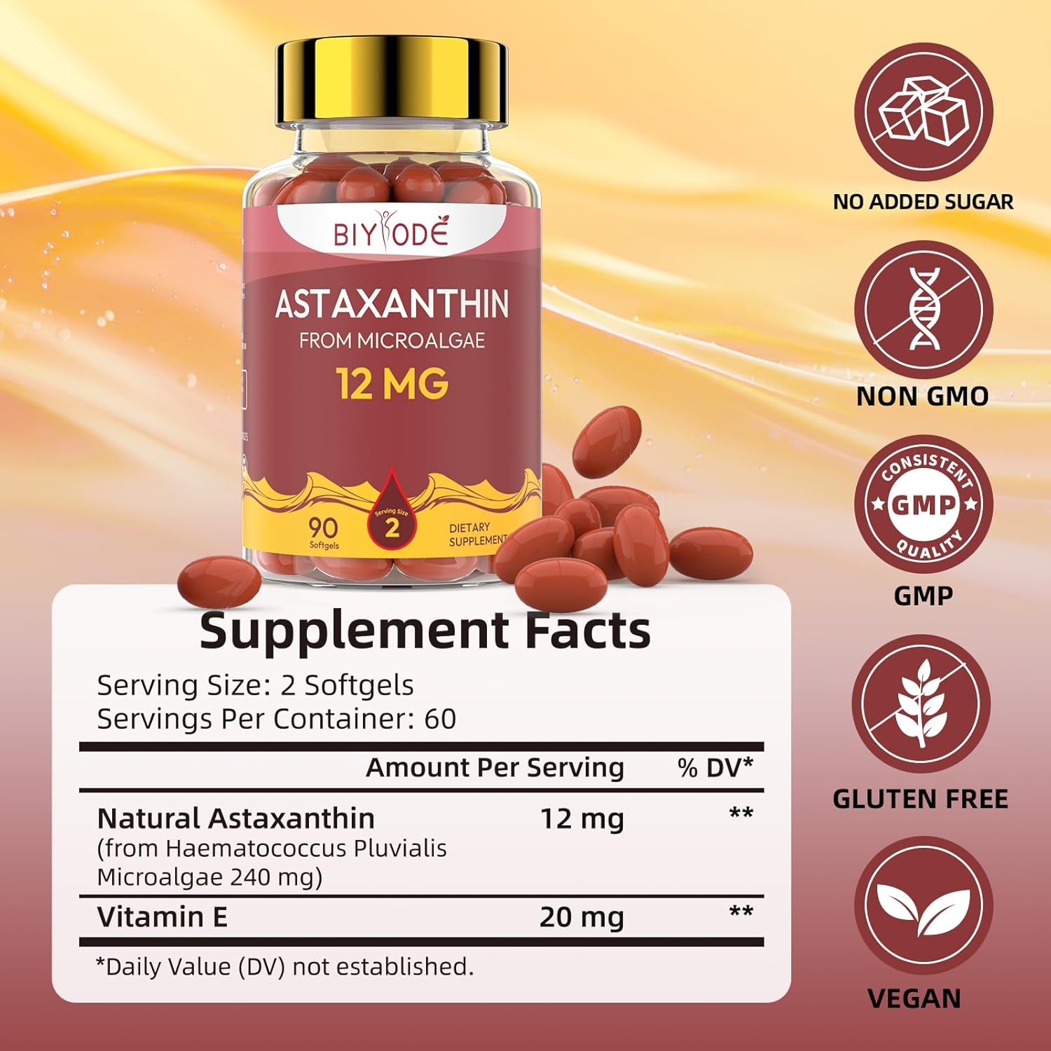 Astaxanthin 12mg Softgels – High Potency Antioxidant Supplement from Microalgae