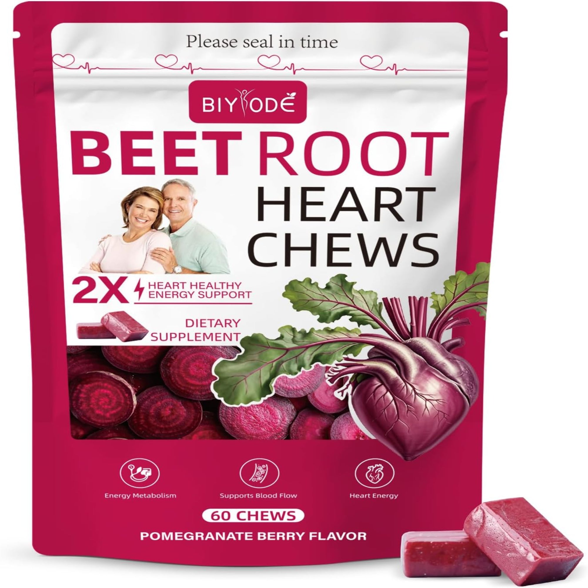 Beet Root Chews for Circulation & Heart Support: 700mg Beet Root 250mg Grape Seed Extract