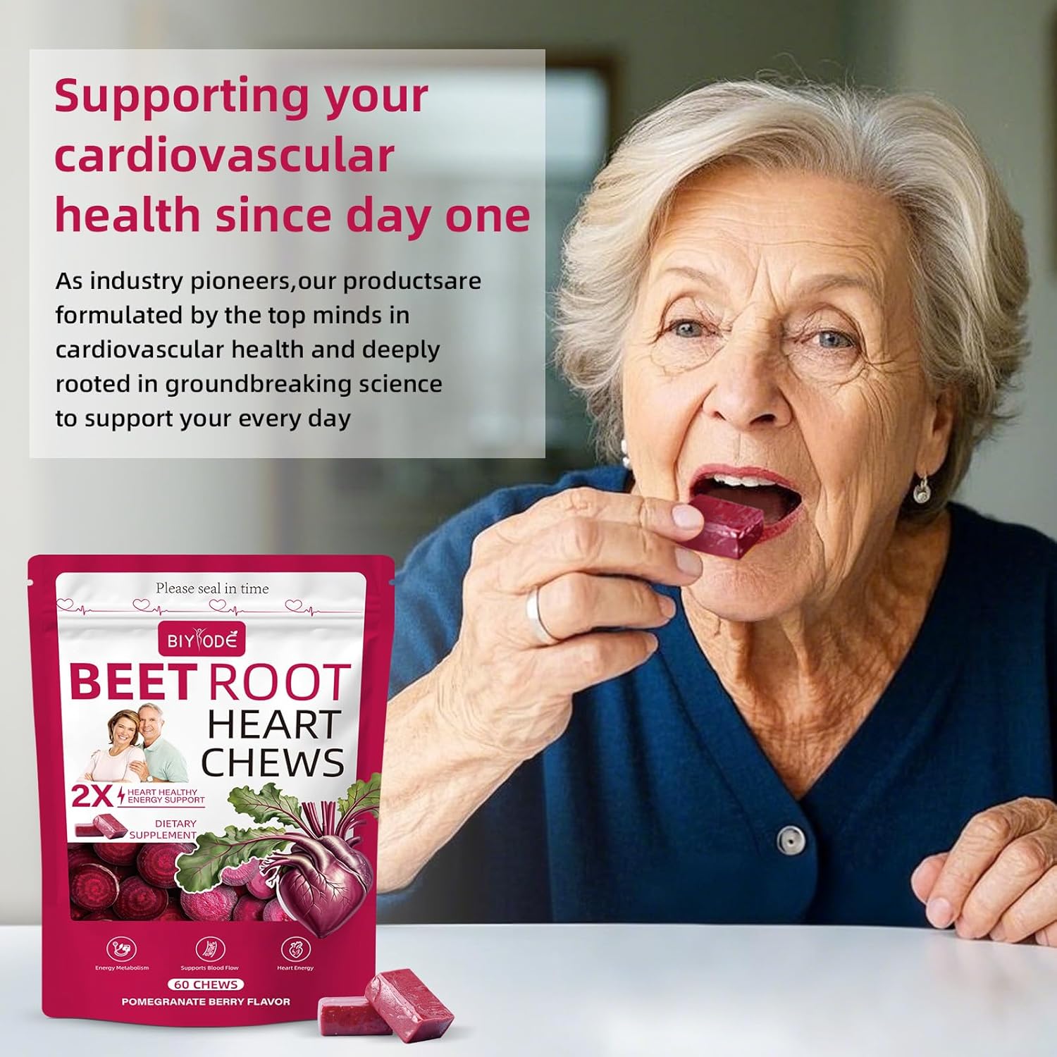 Beet Root Chews for Circulation & Heart Support: 700mg Beet Root 250mg Grape Seed Extract
