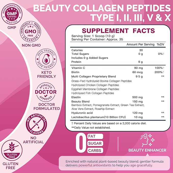 Multi Collagen Peptides Powder for Women Hydrolyzed Collagen Powder with Beauty Complex