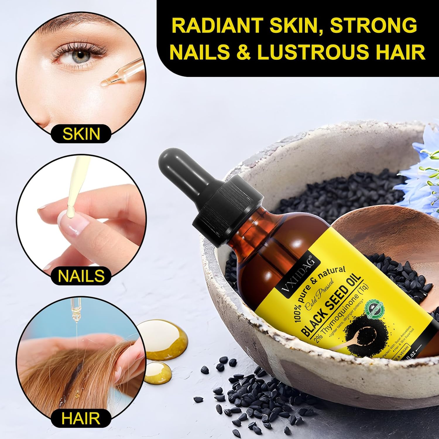 Black Seed Oil 100% Virgin Cold Pressed Premium Black Seed Oil, Omega 3 6 9 and Antioxidants