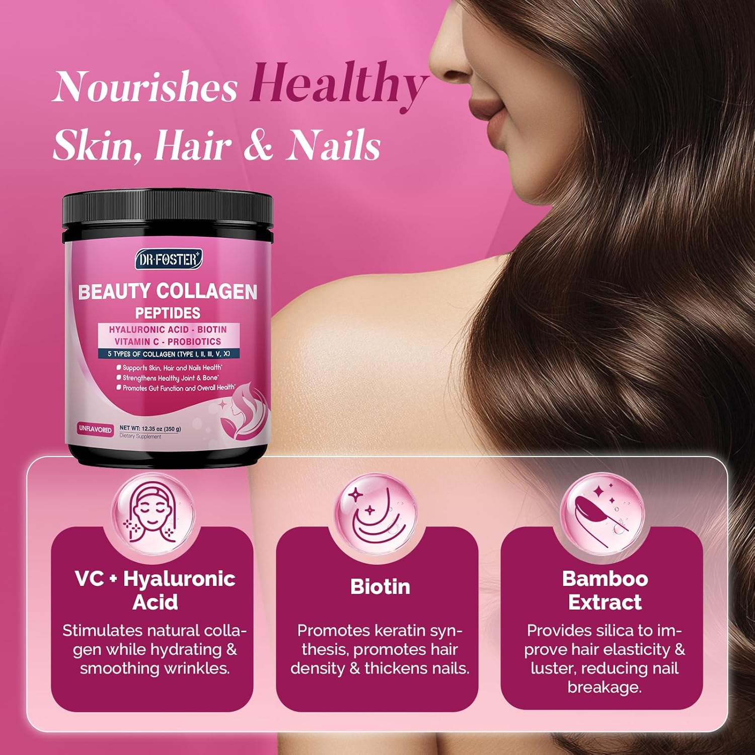 Multi Collagen Peptides Powder for Women Hydrolyzed Collagen Powder with Beauty Complex