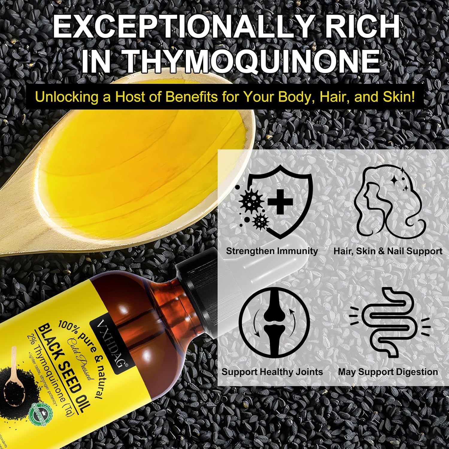 Black Seed Oil 100% Virgin Cold Pressed Premium Black Seed Oil, Omega 3 6 9 and Antioxidants